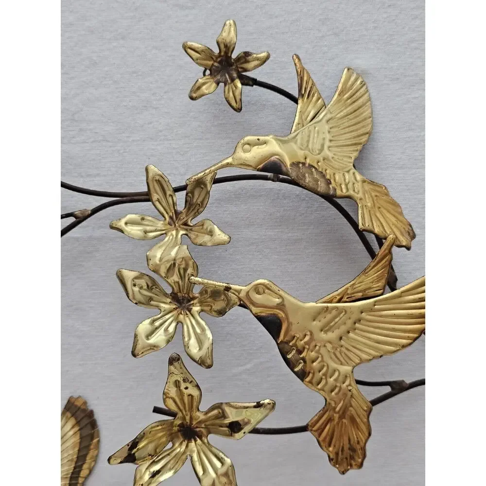 Vintage Homco Metal Wall Decor Hummingbirds Flowers Brass MCM Home Interiors Set